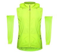 CLMETHE Veste de cyclisme pour hommes, vestes de course, gilet d'été 2 en 1, maillots de vélo à fermeture éclair complète avec manches amovibles, imperméable réfléchissant coupe-vent,Green-XL