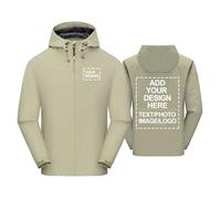 CLMETHE Veste imperméable personnalisée homme coupe-vent personnalisé veste de pluie softshell à capuche avec logo texte images personnalisables vêtement de travail cadeau à personnaliser, khaki-xx_l