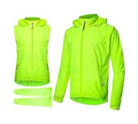 CLMETHE Vestes de cyclisme pour hommes 2 en 1, veste de vélo de course, légère, détachable, réfléchissante, coupe-vent, Protection solaire, maillots de VTT, gilet,Green-5XL