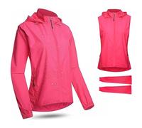 CLMETHE Vestes de cyclisme réfléchissantes imperméables pour femmes 2 en 1 maillots gilet vélo cycle vélo pluie été veste à capuche zippée manteau de course,Pink-L