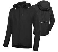 CLMETHE Vestes d'équitation à capuche pour hommes, fermeture éclair complète, été, respirant, séchage rapide, pour vélo de pluie, vtt, maillots de course, hauts manteau léger,Black-2XL