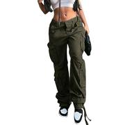 CLOAKA Pantalon cargo pour femme Y2k Jambes larges Pantalon de loisirs Coton Taille haute Pantalon baggy avec poches Vêtement de rue Pantalon cargo, Vert armée, L