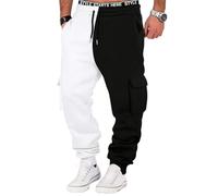 CLOAKA Pantalon de jogging pour homme - En coton - Décontracté - Baggy - Taille élastique - Avec cordon de serrage - Avec poches, Noir et blanc., M