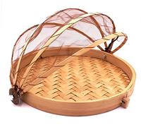 Cloche à Fromage Fruit 25 cm Garde Manger Bambou Corbeille Marron Bois Plateau Fromage Filet Naturel Protège Aliments
