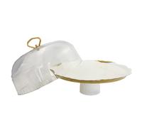Cloche à gâteaux en porcelaine blanche bords dorés avec pelle à tarte