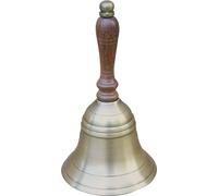 Cloche à main, laiton antique avec manche en bois