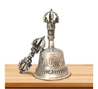 Cloche à main pour méditation bouddhiste tibétaine - Instrument taoïste tantrique fait à la main, cloche à cinq fils | Cloche Vajra avec pilon Cloche en cuivre blanc