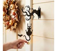 Cloche à suspendre en forme de chat noir - Installation sans perçage | Décoration de porte d'Halloween en acrylique avec carillon doux, décoration murale résistante aux intempéries pour fête
