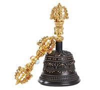 Cloche cachée, cloche de méditation bouddhiste tibétaine, cloches tibétaines et lot de cloches en laiton pour prières de méditation rituelles bouddhistes pour invocation (15,3 x 8,1 cm)