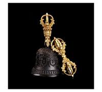 Cloche cachée, cloche de méditation bouddhiste tibétaine, cloches tibétaines et lot de cloches en laiton pour prières de méditation rituelles bouddhistes pour invocation (16,6 x 9,2 cm)