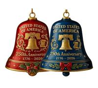 Cloche commémorative du 250e Anniversaire des États-Unis, Cloche décorative à Suspendre Rouge et Or, élégante Sonnette pour Les fêtes patriotiques (C)