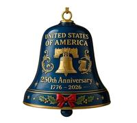 Cloche commémorative du 250e Anniversaire des États-Unis, Cloche décorative à Suspendre Rouge et Or, élégante Sonnette pour Les fêtes patriotiques (B)