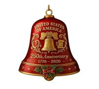Cloche commémorative du 250e Anniversaire des États-Unis, Cloche décorative à Suspendre Rouge et Or, élégante Sonnette pour Les fêtes patriotiques (A)