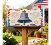 Cloche - Couverture magnétique pour boîte aux lettres décorative vintage festive, feux d'artifice, étoiles, jour de l'indépendance, rouge pour décoration de maison et de jardin, 53,3 x 64,9 cm