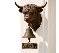 Cloche De Bienvenue De Vache Highland - Résine 25x30x5cm | Sonnette De Porte Extérieure | Sonnerie Décorative Suspendue En Forme De Highland Rétro 3D, Pour Entrées, Cours, Jardins Et Porche De