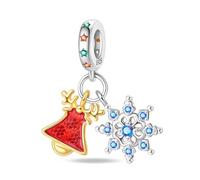 Cloche de cerf et flocon de neige, accessoire de bracelet à breloques en argent sterling 925, compatible avec le collier bracelet pandora