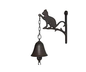 Cloche de jardin de porte ancienne chat en fonte marron 16 x 23 cm