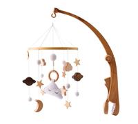 Cloche de Lit Nouveau-nés, Mobile Musical Lit Bébé, Cloche à Vent suspendue Étoiles Fusée Pendentifs Jouets, Mobile Bébé en Bois Rotative, Décoration de Chambre de Bébé, Type 18