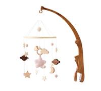 Cloche de Lit Nouveau-nés, Mobile Musical Lit Bébé, Cloche à Vent suspendue Étoiles Fusée Pendentifs Jouets, Mobile Bébé en Bois Rotative, Décoration de Chambre de Bébé, Type 9