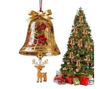 Cloche De Noël - Décoration Dorée avec Rennes & Père Noël | Ornements en Résine pour Sapin, Mur, Porte, Cheminée, Guirlande, Voiture, Jardin & Terrasse | Accent Festif pour Maison & Fêtes D’Hiver