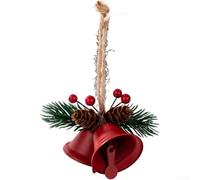 Cloche de Noël en fer avec pomme de pin rouge et vert | Construction en fer robuste, conserve sa forme, pour une saison durable, taille 10 x 7 x 8 cm, résistant à la rouille