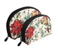 Cloche de Noël Florale Poinsettia de Noël, Trousse de Maquillage Coquille Femme Petit Porte-Monnaie Trousse de Toilette Trousse à cosmétiques 2 pièces