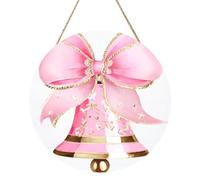 Cloche de Noël rose avec nœud - Panneau de bienvenue en bois aquarelle pour porte d'entrée, 30 cm rond à suspendre - Décoration de ferme