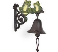 Cloche de porte en fonte avec deux grenouilles - cloche murale en vert et brun - sonnette de jardin résistante aux intempéries en design animalier - cloche décorative nostalgique pour la maison ou la 
