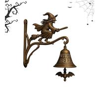 Cloche De SorcièRe en Fonte Vintage-OrnéE D’Une SorcièRe Chevauchant Un Balai-DéCoration De Porte Halloween pour Cloche DéCorative D'ExtéRieur,Porte D’EntréE,Porche Ou DéCor Gothique (Balai sorcière)