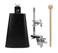 Cloche de vache de 7 pouces avec bâton et pince en bois de hêtre, instrument de percussion en métal en acier inoxydable avec support de montage standard réglable pour kits de