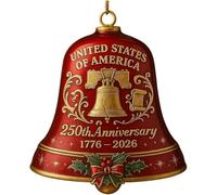 Cloche décorative du 250e anniversaire des États-Unis, grande cloche décorative 3D de 7,2 cm, décoration de sapin de Noël patriotique en métal, cadeau historique commémoratif pour la maison, le bureau