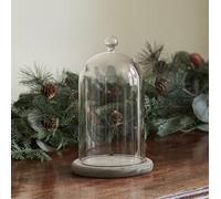 Lights4fun Déco de Cloche en Verre avec Base en Bois Gris de 20,5cm pour Intérieur