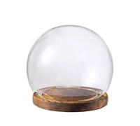 Cloche en verre, dôme d'affichage de pot de cloche, couvercle de dôme en verre transparent, pots décoratifs de dôme en verre, 1 cloche de dôme en verre avec base en bois massif, pots en verre de cloch