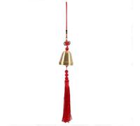 Cloche Feng Shui en Laiton Cinq Empereurs Carillon à Vent en Cuivre Noeud Chinois Pompons pour Succès et Richesse Décoration Porte Voiture Jaune Rouge 30cm