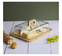 Cloche Fromage Gâteau rectangulaire verre Plateau bambou Pebbly