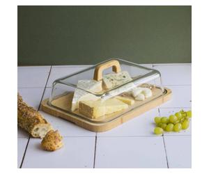 Cloche Fromage Gâteau rectangulaire verre Plateau bambou Pebbly