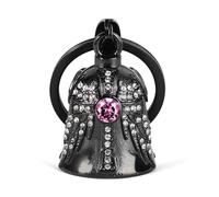 Cloche gardienne ailes d'ange pour moto : porte-clés croix de moto Gremlin Birthstone, accessoires de cloche de motard, cadeaux porte-bonheur pour hommes et femmes