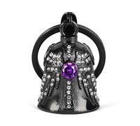 Cloche gardienne ailes d'ange pour moto : porte-clés croix de moto Gremlin Birthstone, accessoires de cloche de motard, cadeaux porte-bonheur pour hommes et femmes