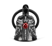 Cloche gardienne ailes d'ange pour moto : porte-clés croix de moto Gremlin Birthstone, accessoires de cloche de motard, cadeaux porte-bonheur pour hommes et femmes