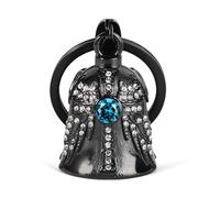 Cloche gardienne ailes d'ange pour moto : porte-clés croix de moto Gremlin Birthstone, accessoires de cloche de motard, cadeaux porte-bonheur pour hommes et femmes