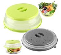Cloche Micro Onde,2PCS Cloche Micro-Onde Pliable,Onde Passoire avec Trous de Vapeur pour Fruits Et Légumes, Couvercle Cloche Anti Vapeur et Fonction Passoire
