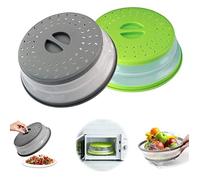 Cloche Micro Onde, 2Pcs Couvercle Micro Ondes Retractable, Cloche Alimentaire, Couvercle Pliable Anti Vapeur et Fonction Passoire