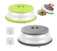 Cloche Micro Onde Sans BPA, dellyy 2 Pièces Couvercle Micro Ondes avec 2 Crochets, Anti Vapeur et Fonction Passoire (2, C, 27CM)