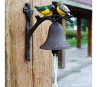 INKCOR Cloche Porte D'entrée Cloche De Service en Fonte Lourde, Panneau avec Oiseaux Colorés Peints À La Main, Sonnette Murale De Style Ferme pour Intérieur Extérieur/Cour