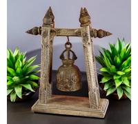 Cloche temple avec trépied - Cloche en bronze - Bois massif - Décoration thaïlandaise - Trépied de 30 cm