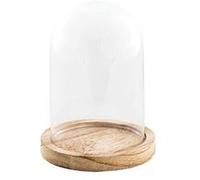 Chaks - Cloche en verre 11858 - support bois paulownia - 10 x 13,7 cm - Beige