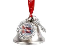 Cloches de Noël 2025 avec drapeau danois du Danemark, grelots argentés avec corde de suspension rouge, cloches décoratives vintage pour sapin de Noël, cheminée, cheminée, décoration d'intérieur, fêtes
