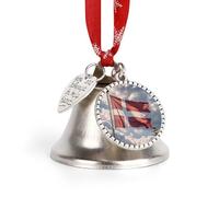 Cloches de Noël 2025 avec drapeau danois du Danemark, grelots argentés avec corde de suspension rouge, cloches décoratives vintage pour sapin de Noël, cheminée, cheminée, décoration d'intérieur, fêtes