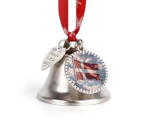 Cloches de Noël 2025 avec drapeau danois du Danemark, grelots argentés avec corde de suspension rouge, cloches décoratives vintage pour sapin de Noël, cheminée, cheminée, décoration d'intérieur, fêtes
