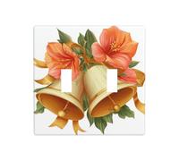 Cloches de Noël avec fleurs oranges et roses - Double interrupteur - Plaque murale - Taille standard - 11,4 x 11,4 cm